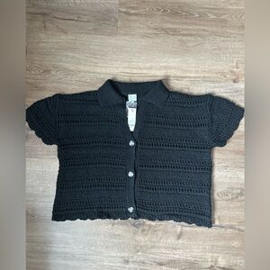 Joni Crochet Collared Button Front Sweater Tee